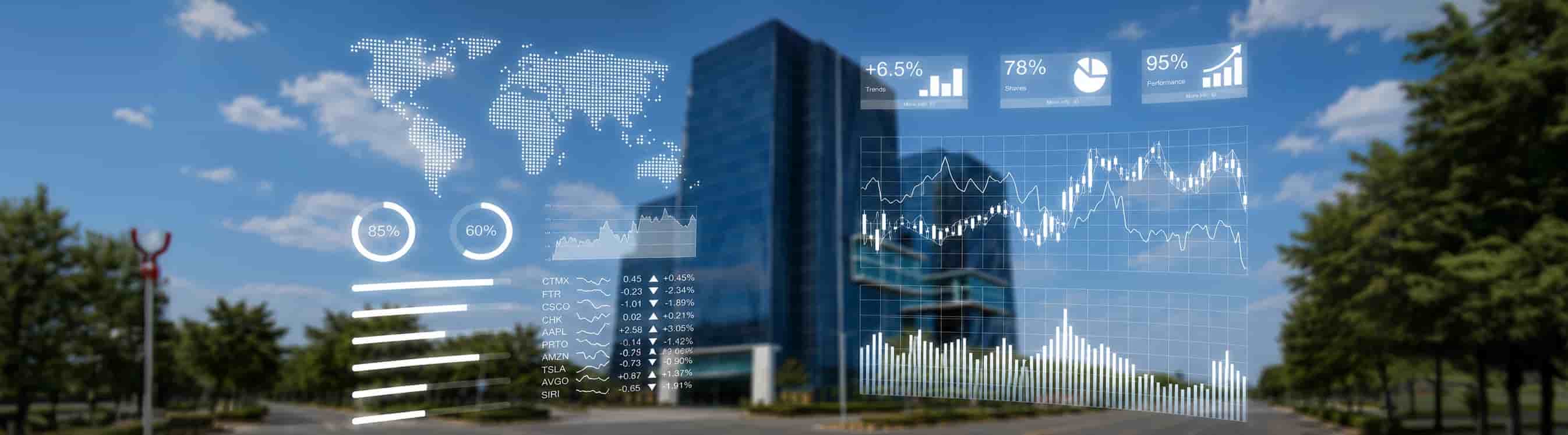 InVenire business campus with financial performance data visualisations.