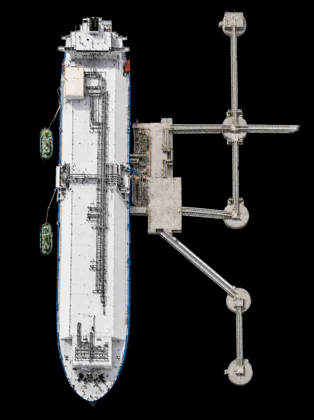 Top view of Urja LNG connected to its floating terminal.