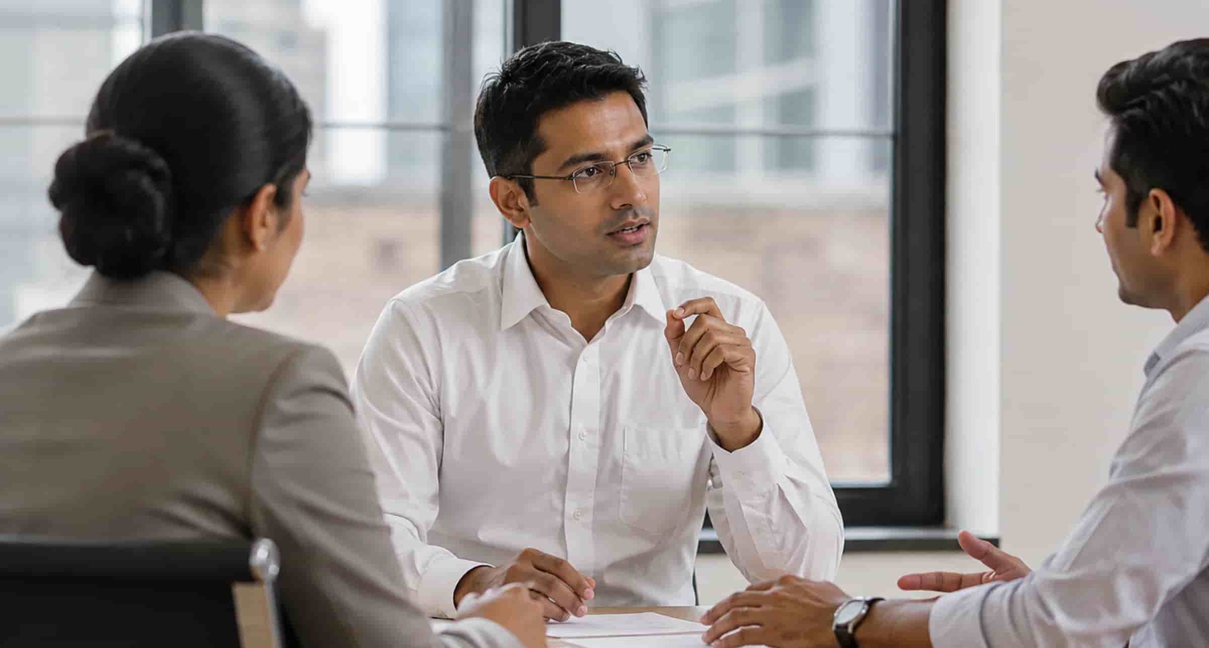 InVenire colleagues discussing business decisions in a meeting.