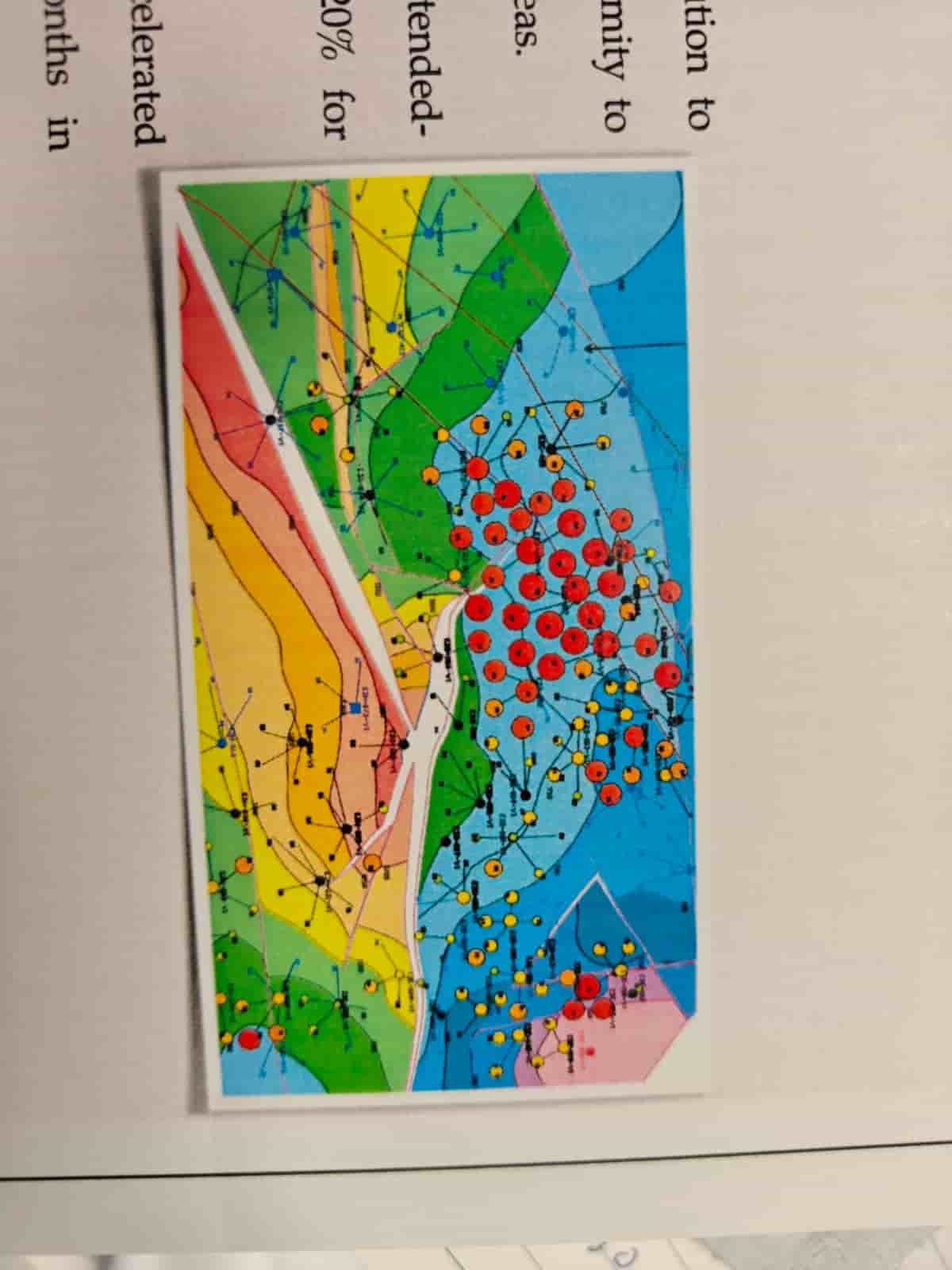 Field map illustrating clustered wells and extended-reach drilling locations.