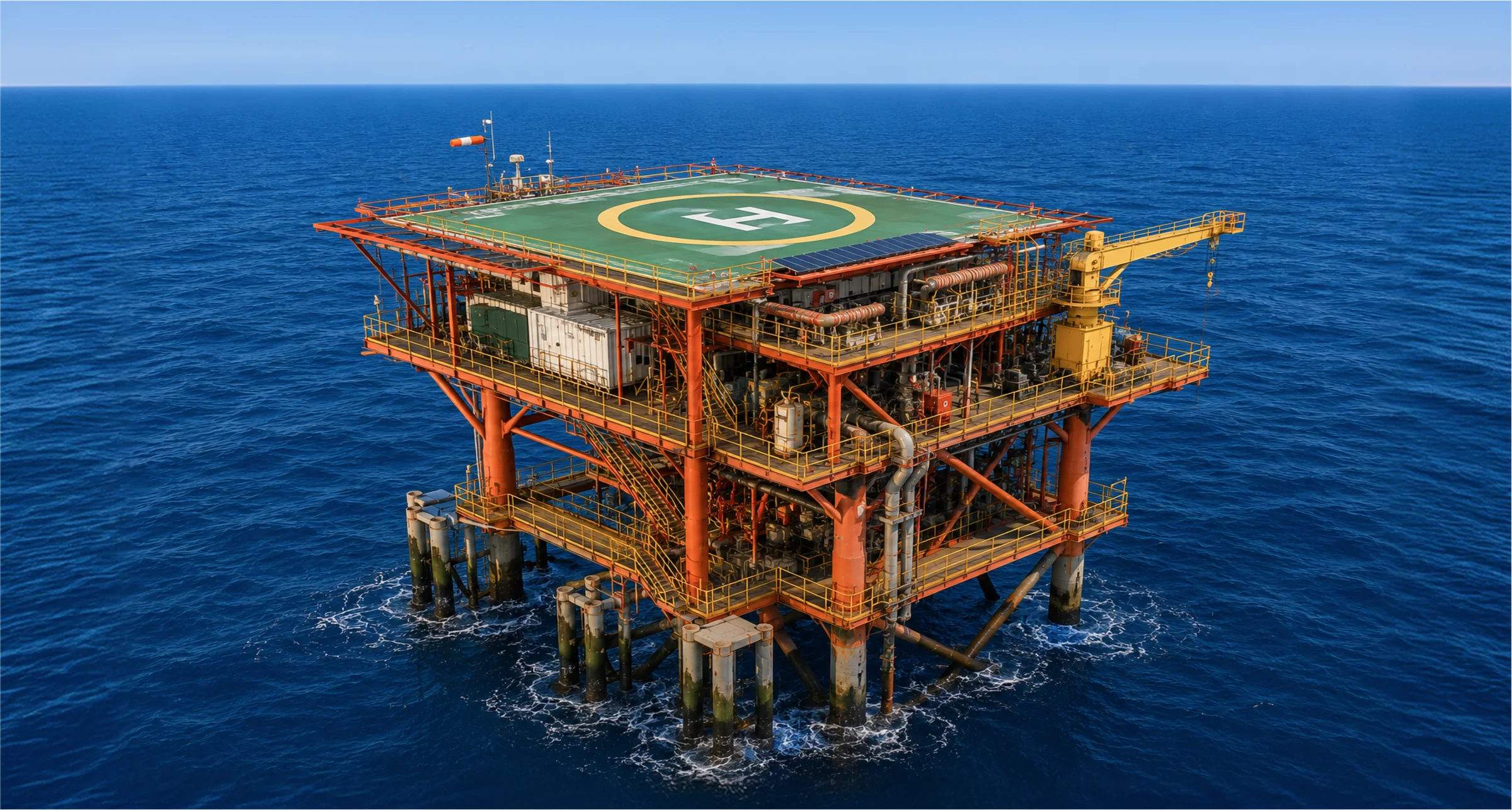 An offshore InVenire production platform surrounded by open sea.